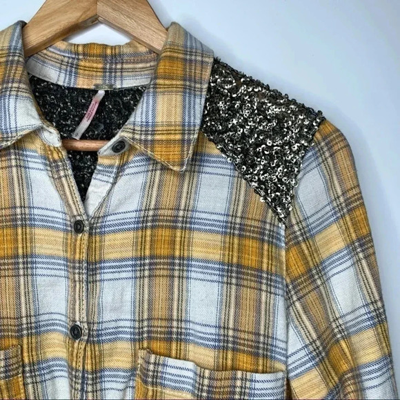 Free People Little Bit Of Sugar Plaid Button-Up Tunic Shirt Size Small - Picture 11 of 11